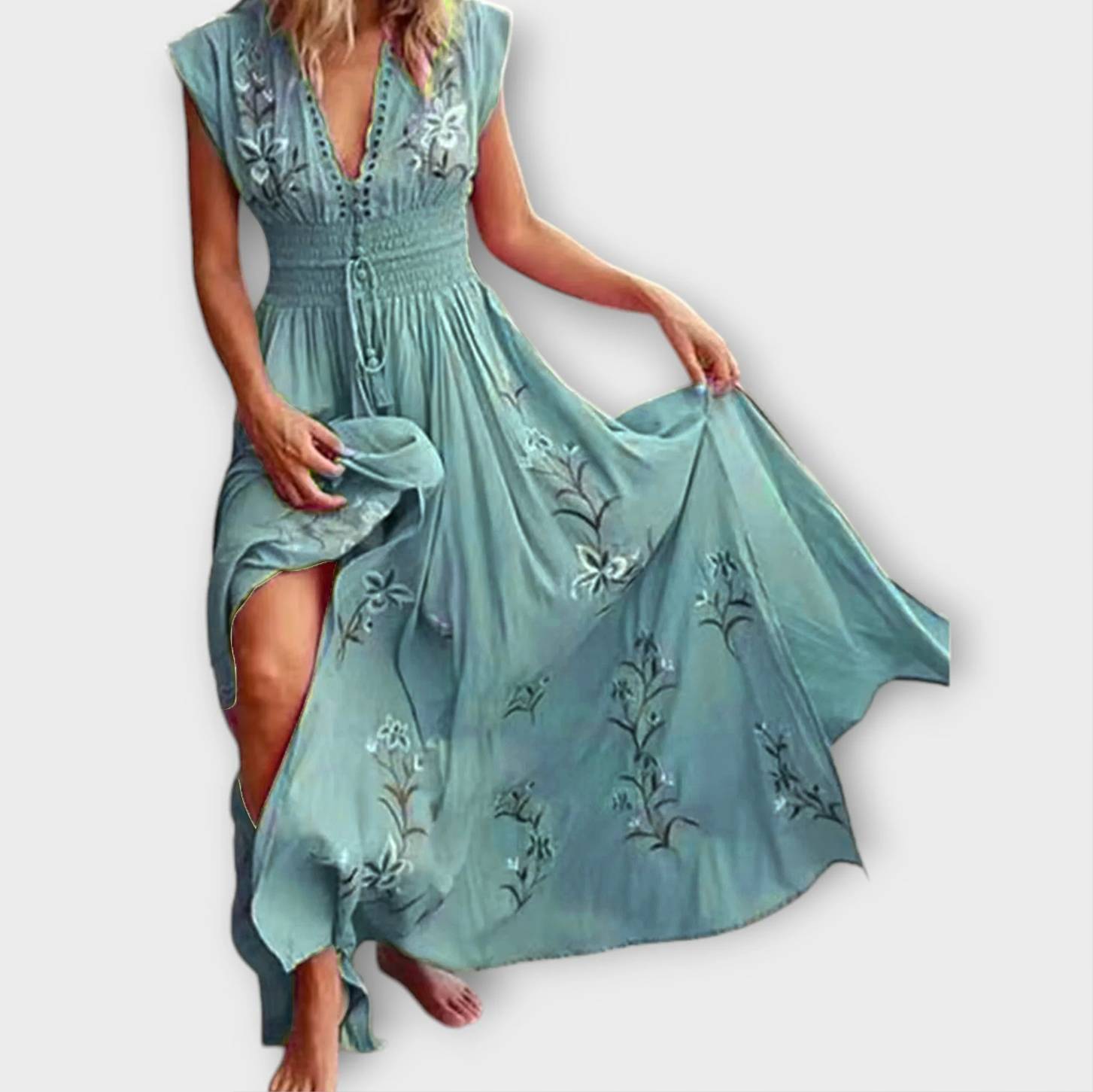 Vestido Boho Bordado Elena para Mujer – Vestido de Verano con Cintura Marcada, Elegante Casual Chic