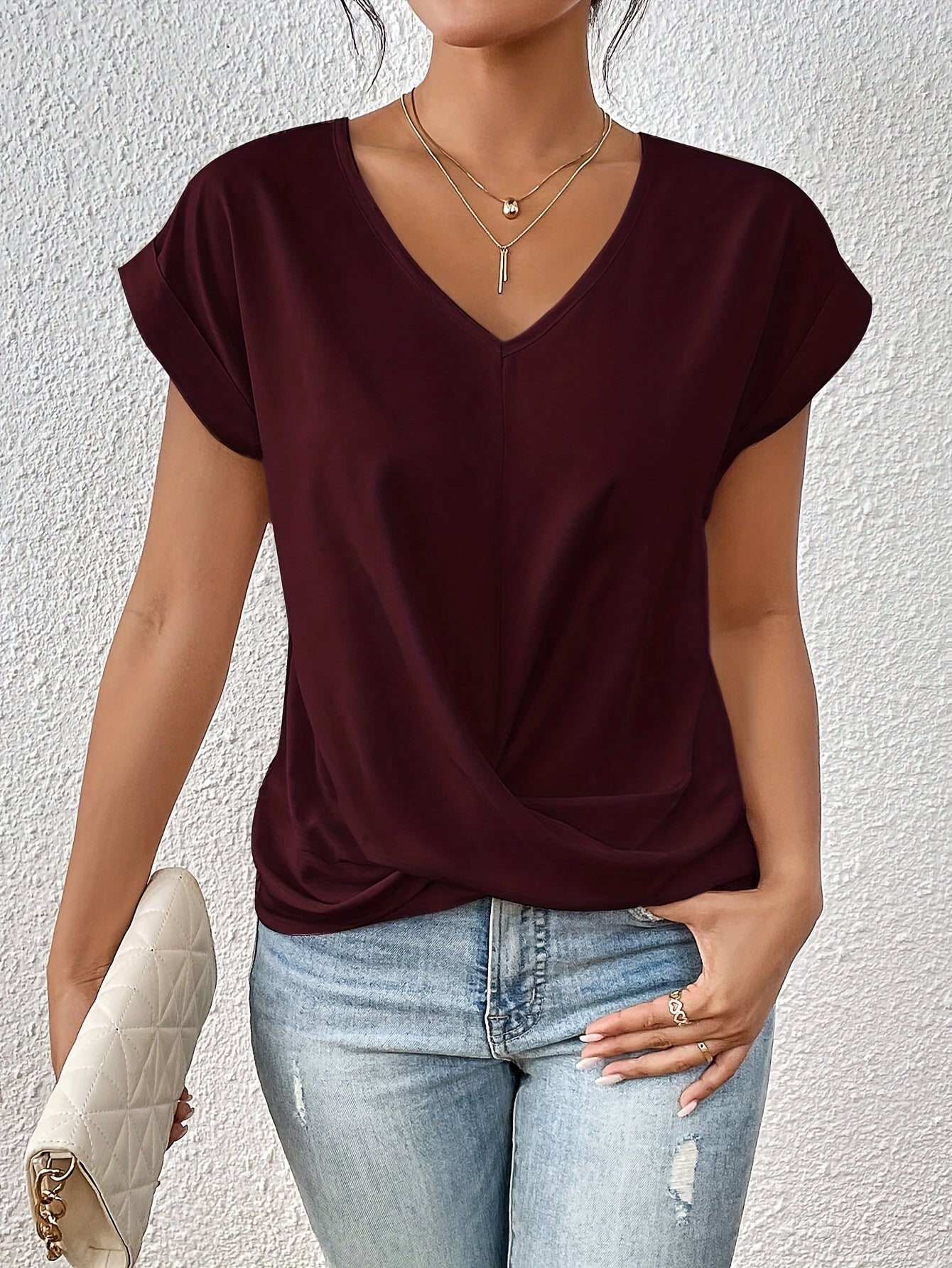 Yasmine Top Mujer – Escote en V con Nudo, Corte Elegante y Comodidad Diaria