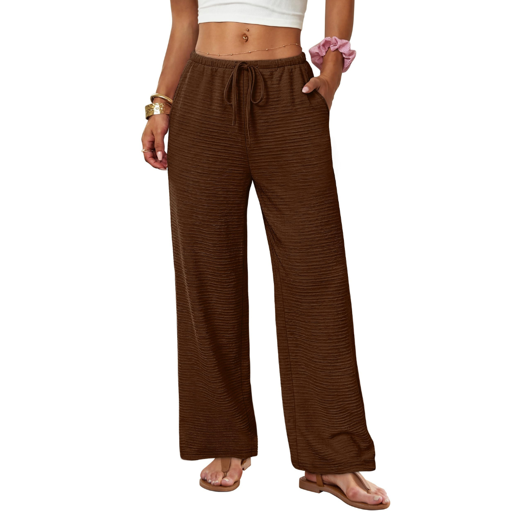 Celeste Pantaloni Palazzo Donna – Modello Wide Leg con Coulisse e Tasche Profonde