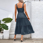Olivia Robe Maxi d'Été pour Femme – Robe Fluide avec Bretelles Élastiques et Volants