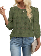 Magdalene Blusa Donna Encaje Sangallo – Mangas 3/4, Top Elegante Casual de Verano