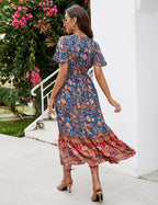 Elisa vestido bohemio midi para mujer – vestido de verano floral con escote en V y volantes