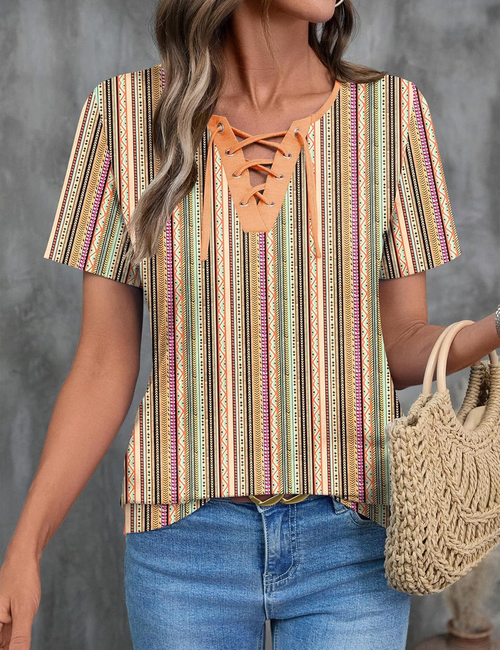 Giorgia Pull Femme – Col en V Croisé, Manches Courtes, Casual Élégant Estival