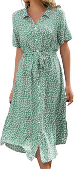 Wena Abito Estivo Donna – Vestito Midi Floreale con Scollo a V, Cintura e Spacco