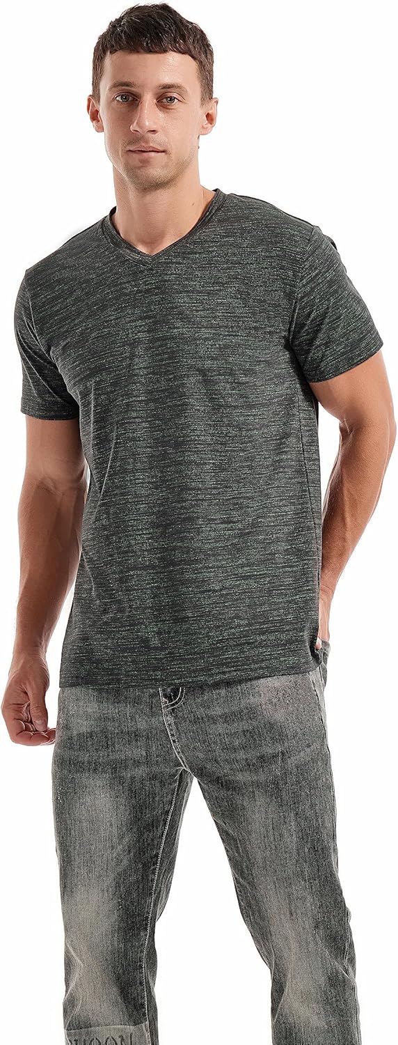 T-shirt Matteo homme avec col en V – T-shirt extensible décontracté en coton