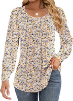 Chiara Blouse Femme – Tunique Plissée, Manches Longues Bouffantes, Décontractée Élégante