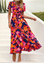 Madriana Robe Femme Maxi Florale – Col en V, Portefeuille, Fente, Ligne A Estivale
