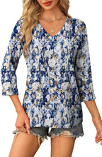 Claudia Túnica Mujer – Escote en V, Mangas 3/4, Blusa Casual Holgada Básica