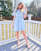 Vilma Vestido Mujer Denim – Babydoll, Botones, Mangas Cortas, Línea A Veraniego
