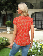 Beatrice Blouse Femme Élégante – Col en V, Boutons, Manches Courtes, Chic Décontracté