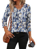 Claudia Túnica Mujer – Escote en V, Mangas 3/4, Blusa Casual Holgada Básica