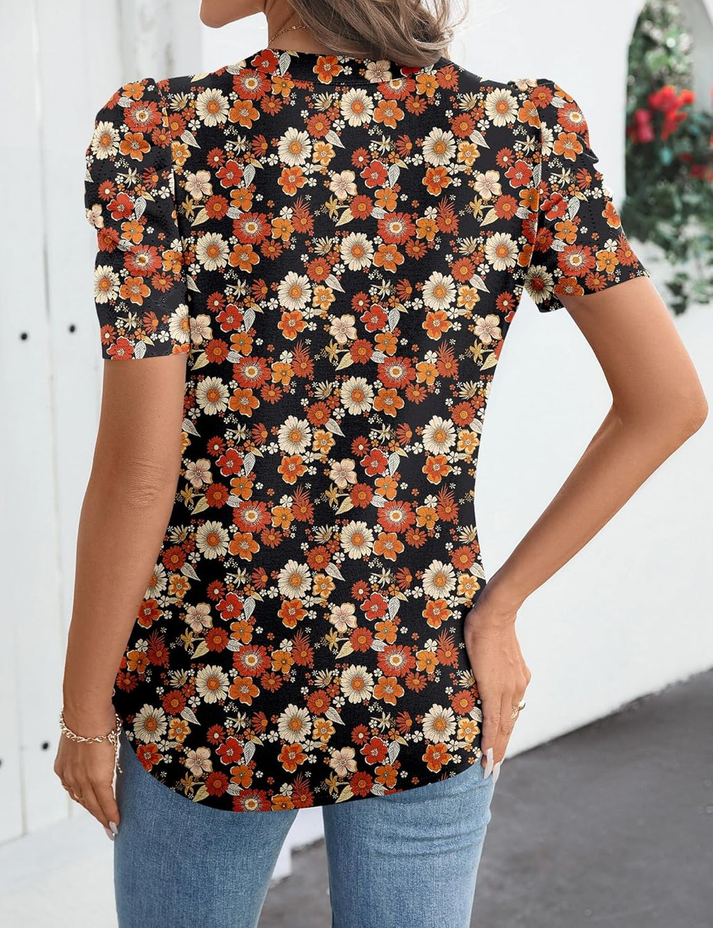 Valentina Haut Femme – Col V, Manches Bouffantes, Blouse Décontractée Élégante