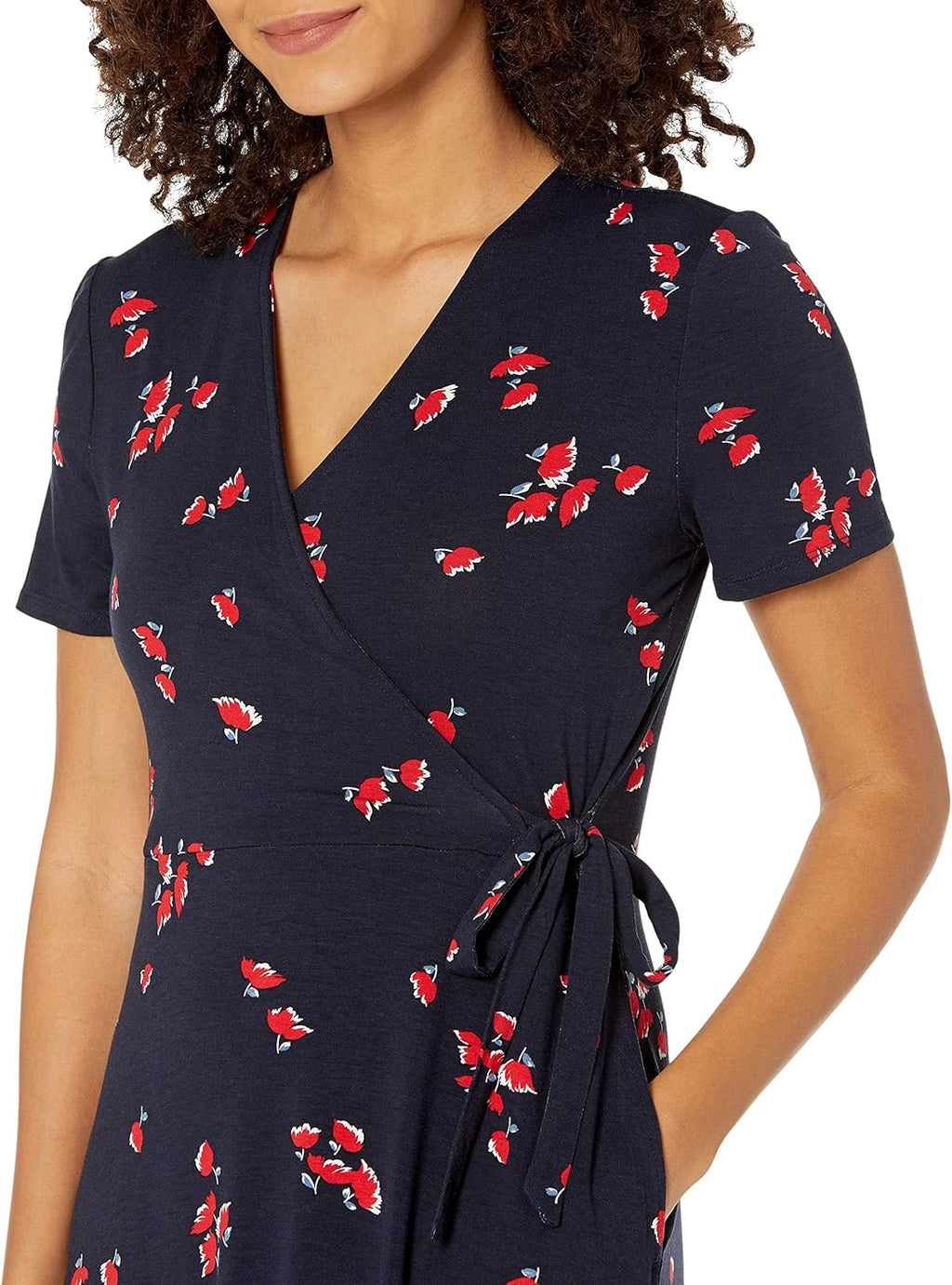 Tabitha Robe Femme Portefeuille à Pois – Robe Courte Col V, Jersey Élastique Élégant