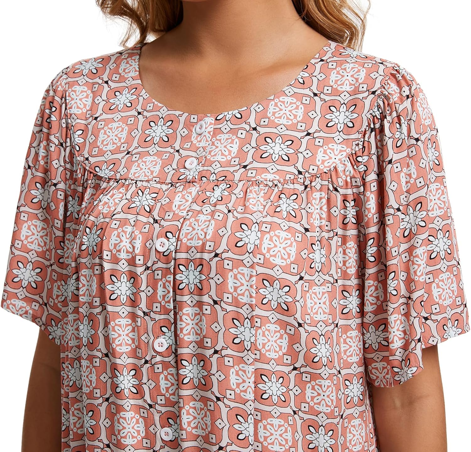 Marta Robe Maison Femme – Robe Confortable en Coton, Boutons et Poches Relax