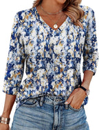 Claudia Túnica Mujer – Escote en V, Mangas 3/4, Blusa Casual Holgada Básica
