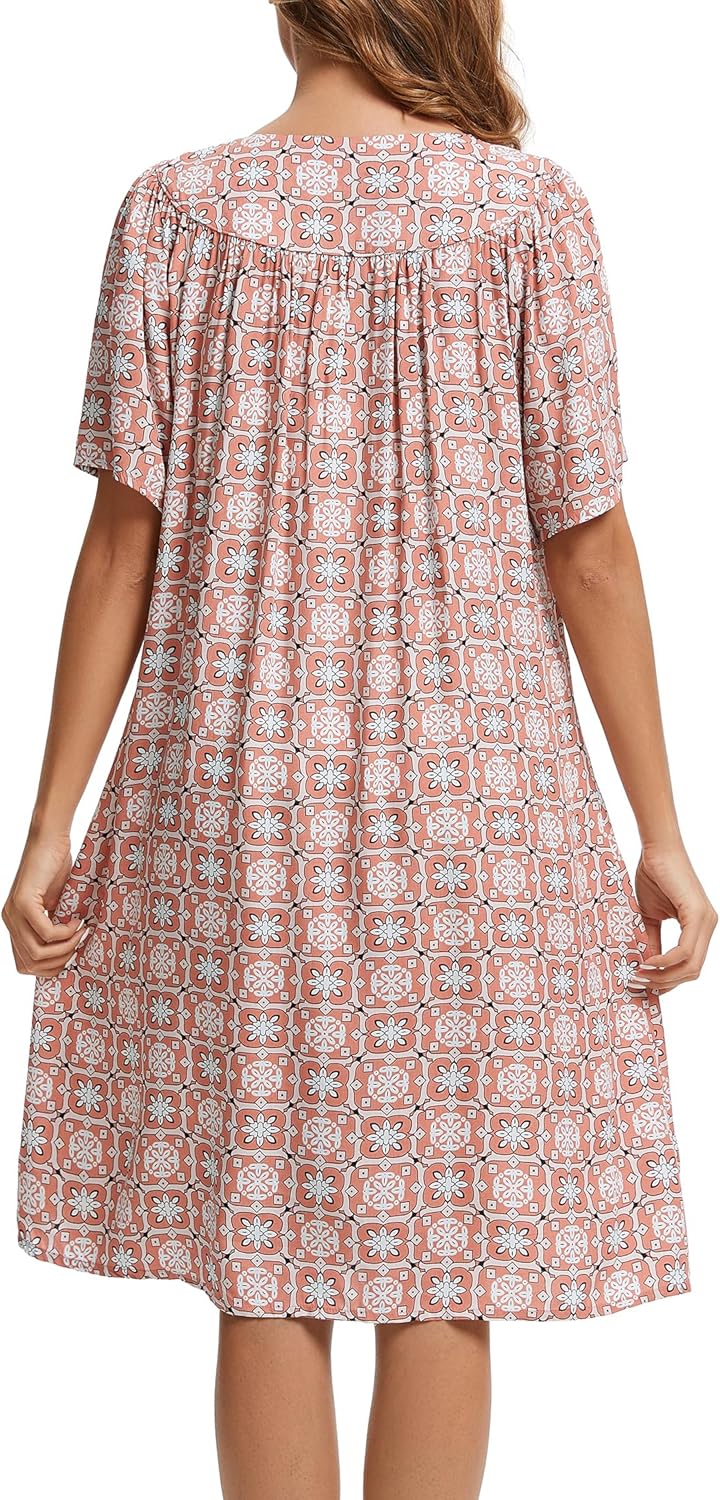 Marta Robe Maison Femme – Robe Confortable en Coton, Boutons et Poches Relax