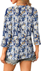 Claudia Túnica Mujer – Escote en V, Mangas 3/4, Blusa Casual Holgada Básica