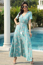 Robe maxi bohème Sienna pour femme – Robe fleurie avec col en V et boutons