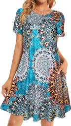 Robe d'été pour femme Laura – Manches courtes, ligne A florale, poches décontractées