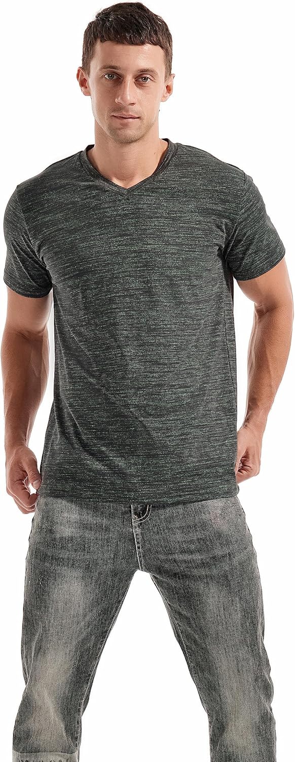 T-shirt Matteo homme avec col en V – T-shirt extensible décontracté en coton