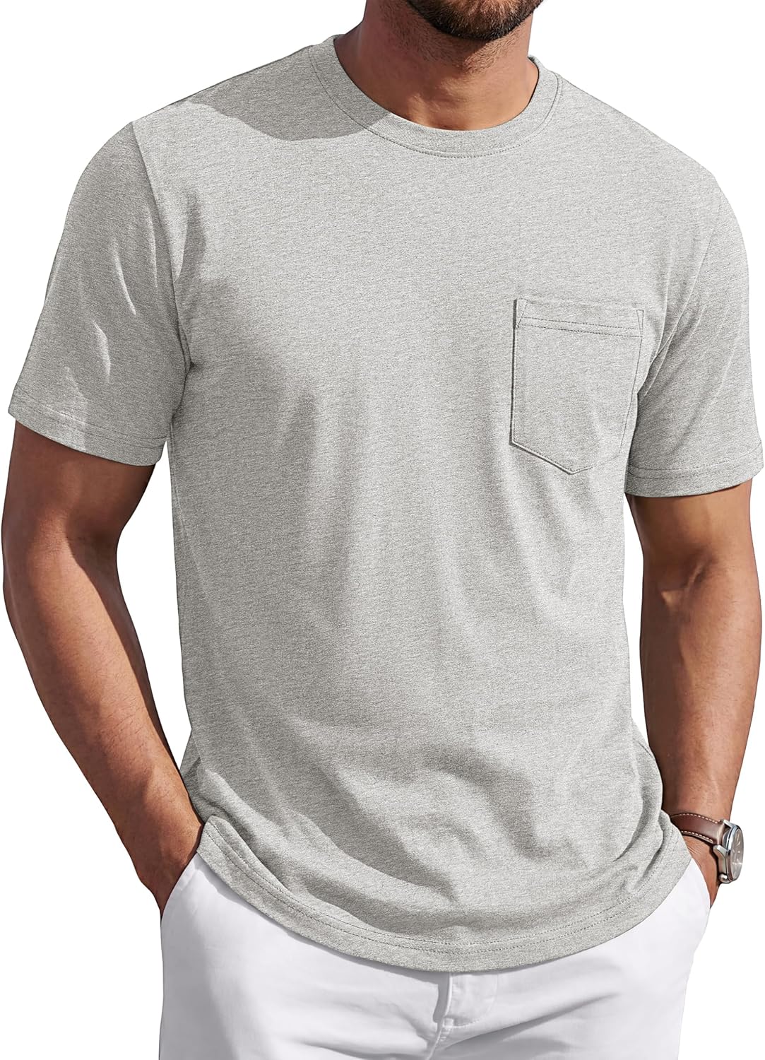 Camiseta Matteo para hombre en algodón con bolsillo – Camiseta casual de cuello redondo y mangas cortas