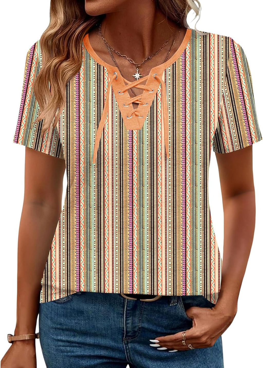 Giorgia Pull Femme – Col en V Croisé, Manches Courtes, Casual Élégant Estival