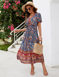 Elisa vestido bohemio midi para mujer – vestido de verano floral con escote en V y volantes