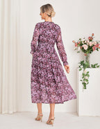 Chiara Robe Femme Maxi en Chiffon – Robe Florale à Manches Longues Élégante