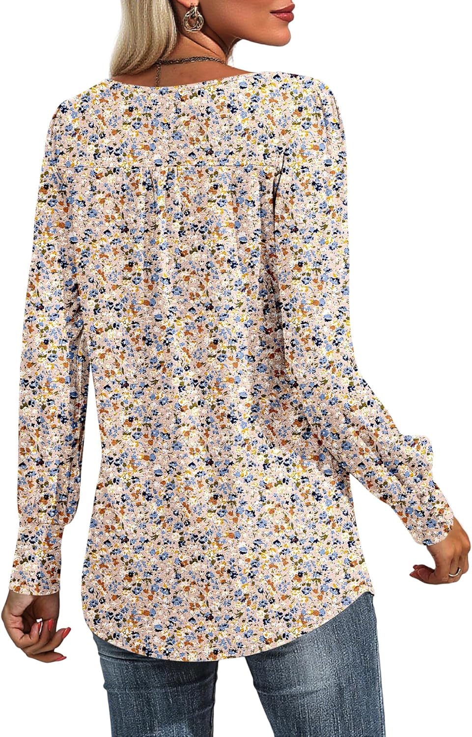 Chiara Blouse Femme – Tunique Plissée, Manches Longues Bouffantes, Décontractée Élégante