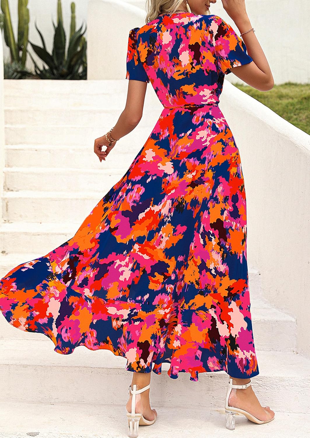 Madriana Robe Femme Maxi Florale – Col en V, Portefeuille, Fente, Ligne A Estivale