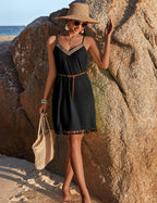 Luna Robe Femme Plage Bohème – Mini Robe Bretelles Col V Broderies Estivale