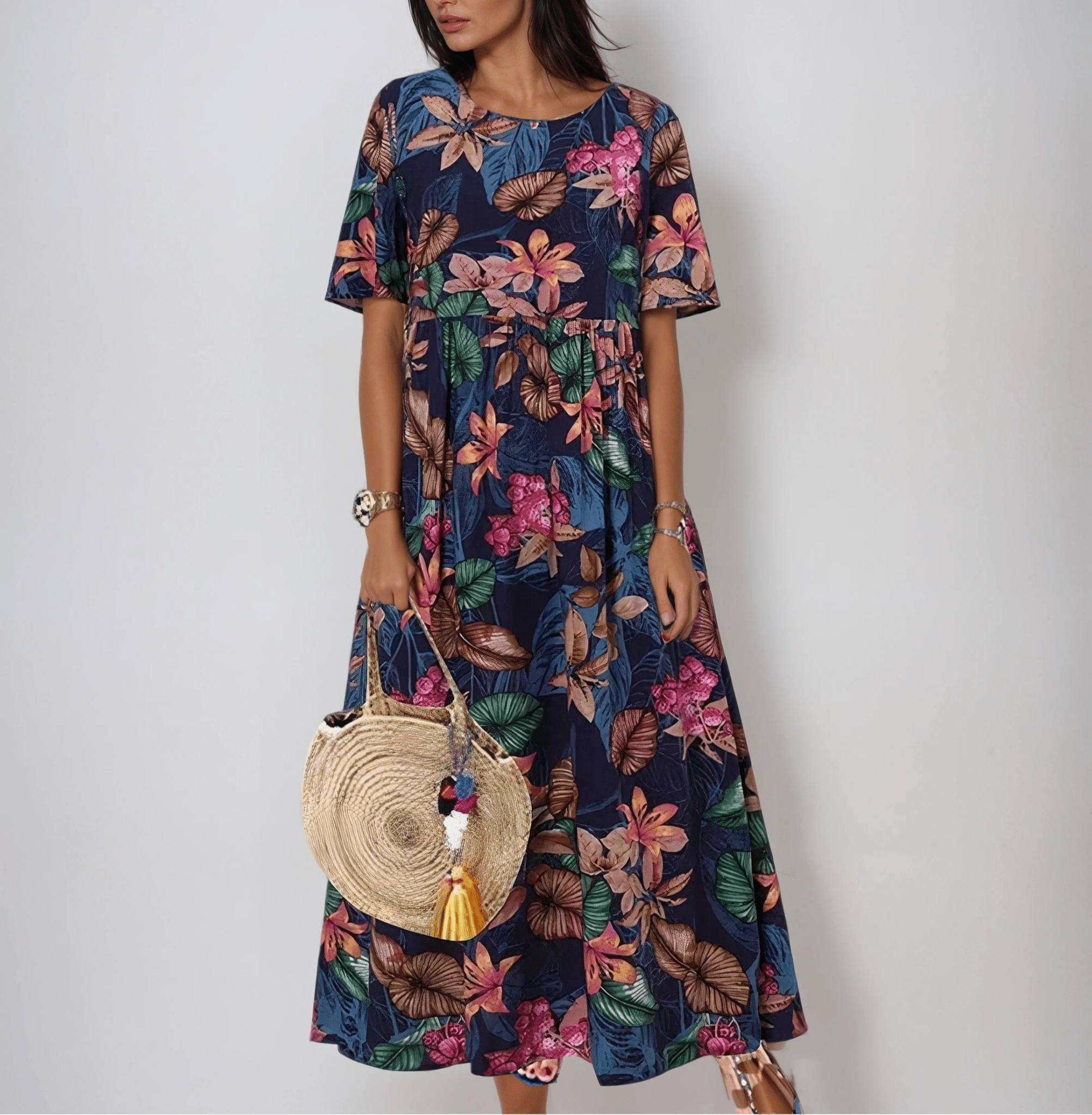 Robe florale Graceful Bloom pour femme – Robe trapèze d'été élégante chic décontracté