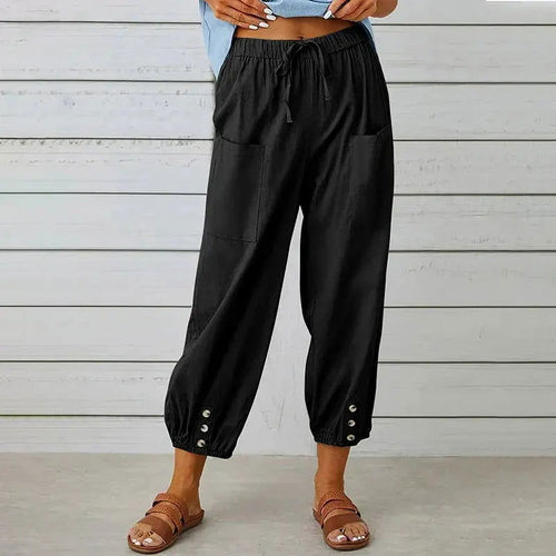 Ayla Pantalones Mujer Lino – Cintura Alta, Pierna Ancha, Ligeros Transpirables Casual Chic