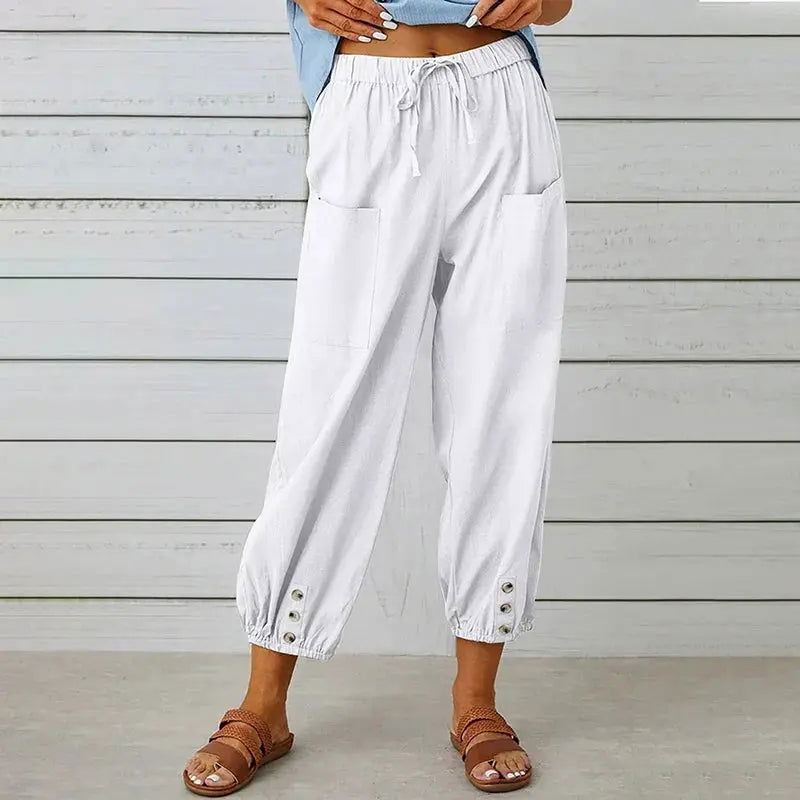 Ayla Pantalones Mujer Lino – Cintura Alta, Pierna Ancha, Ligeros Transpirables Casual Chic