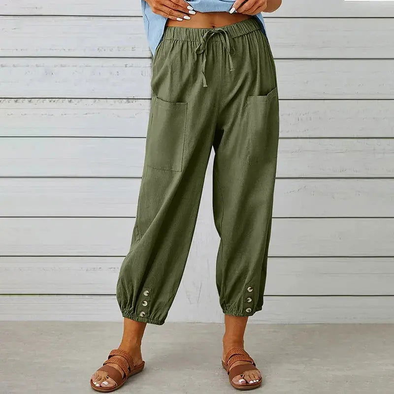 Ayla Pantalones Mujer Lino – Cintura Alta, Pierna Ancha, Ligeros Transpirables Casual Chic