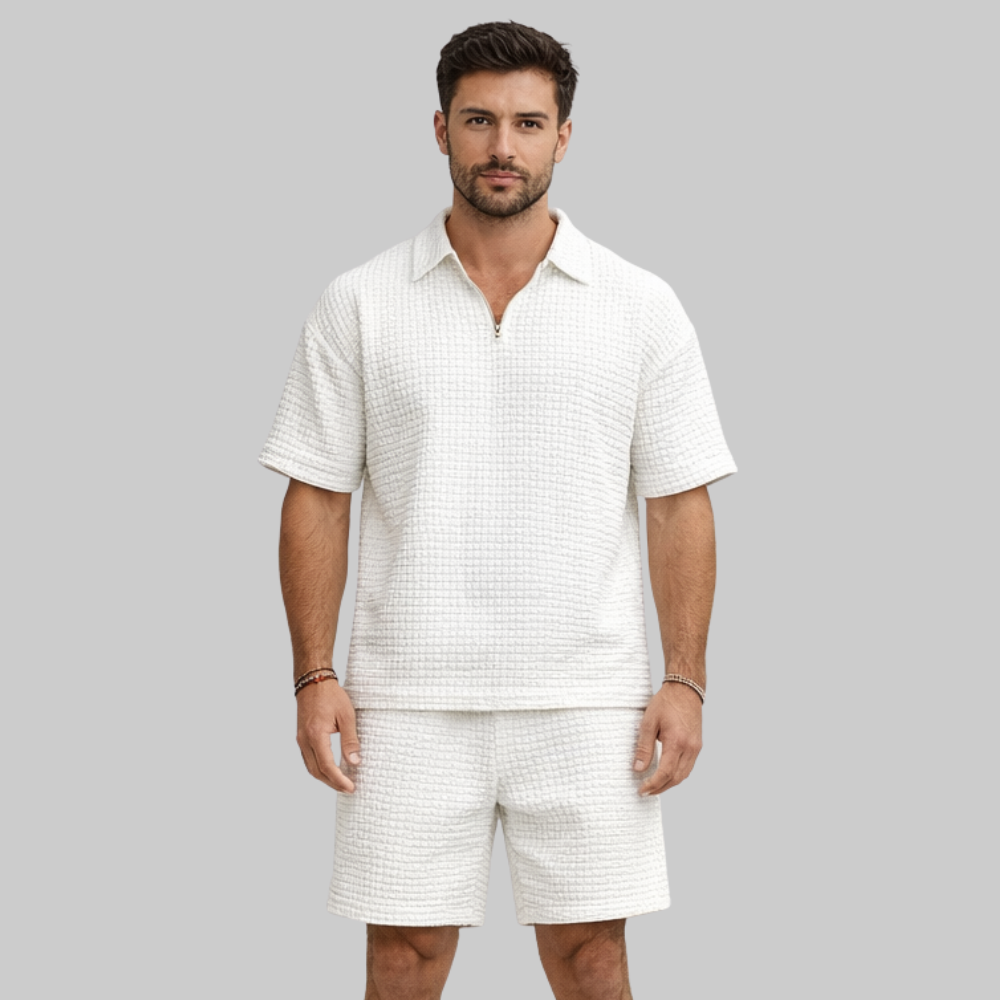 Alex Set Uomo Estivo Waffle – Completo Casual con Zip e Colletto Traspirante