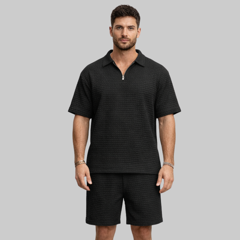 Alex Set Uomo Estivo Waffle – Completo Casual con Zip e Colletto Traspirante