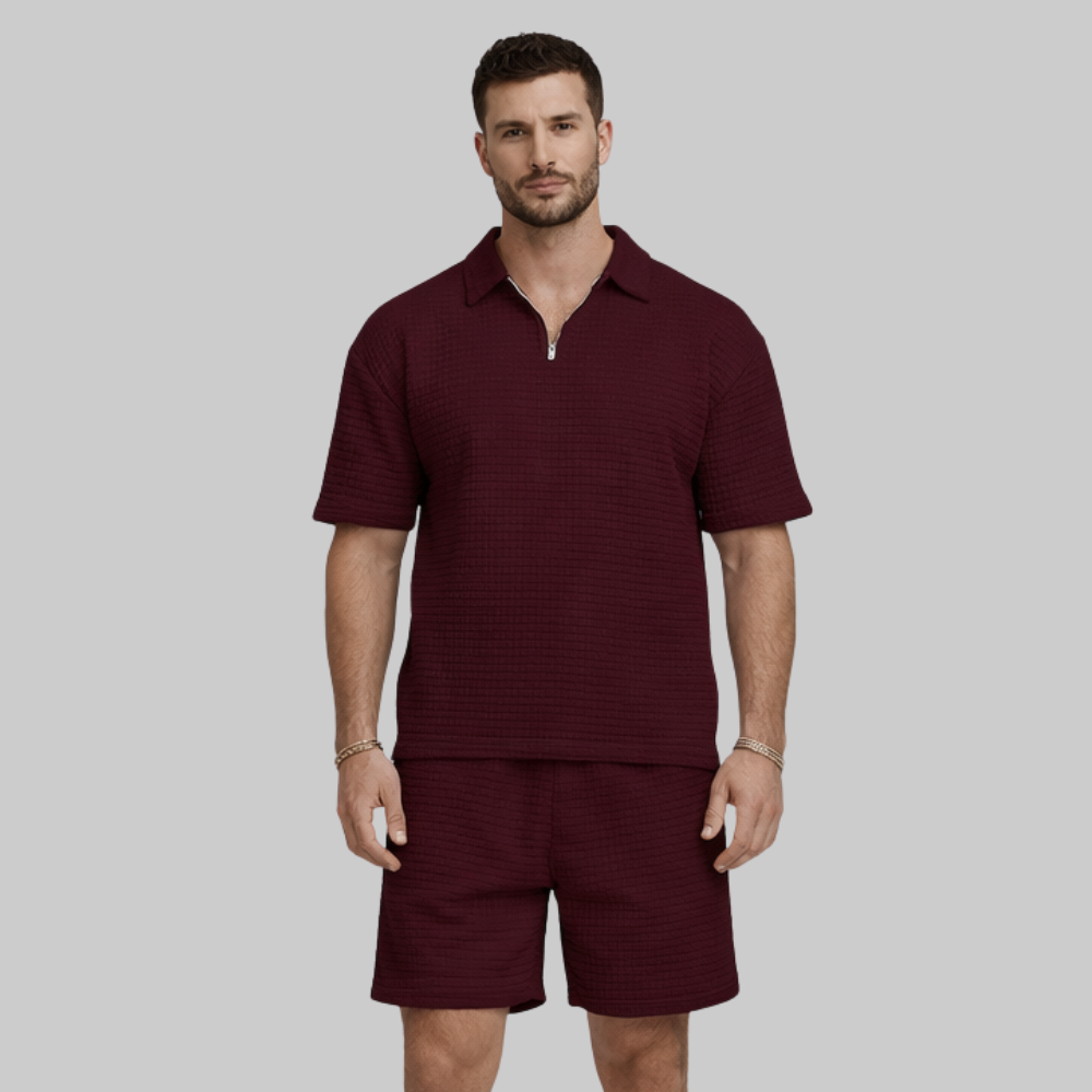 Alex Set Uomo Estivo Waffle – Completo Casual con Zip e Colletto Traspirante