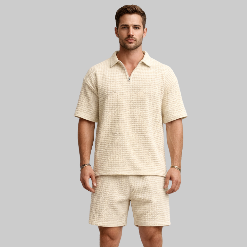 Alex Set Uomo Estivo Waffle – Completo Casual con Zip e Colletto Traspirante