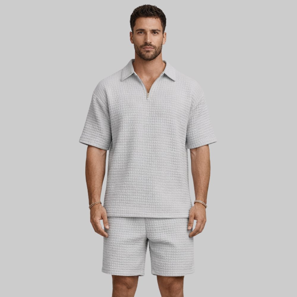 Alex Set Uomo Estivo Waffle – Completo Casual con Zip e Colletto Traspirante