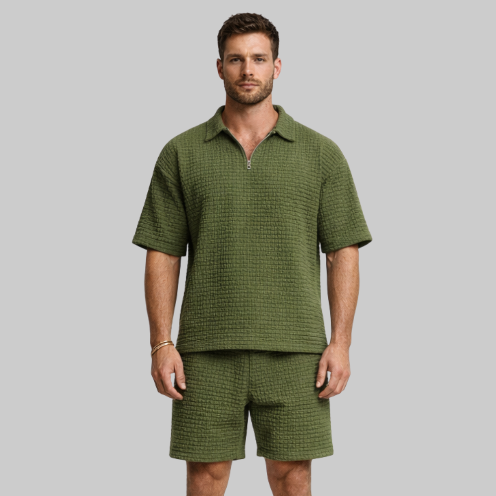 Alex Set Uomo Estivo Waffle – Completo Casual con Zip e Colletto Traspirante