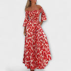 Robe épaules dénudées florale Mar pour femme – Robe élégante fluide en tissu recyclé