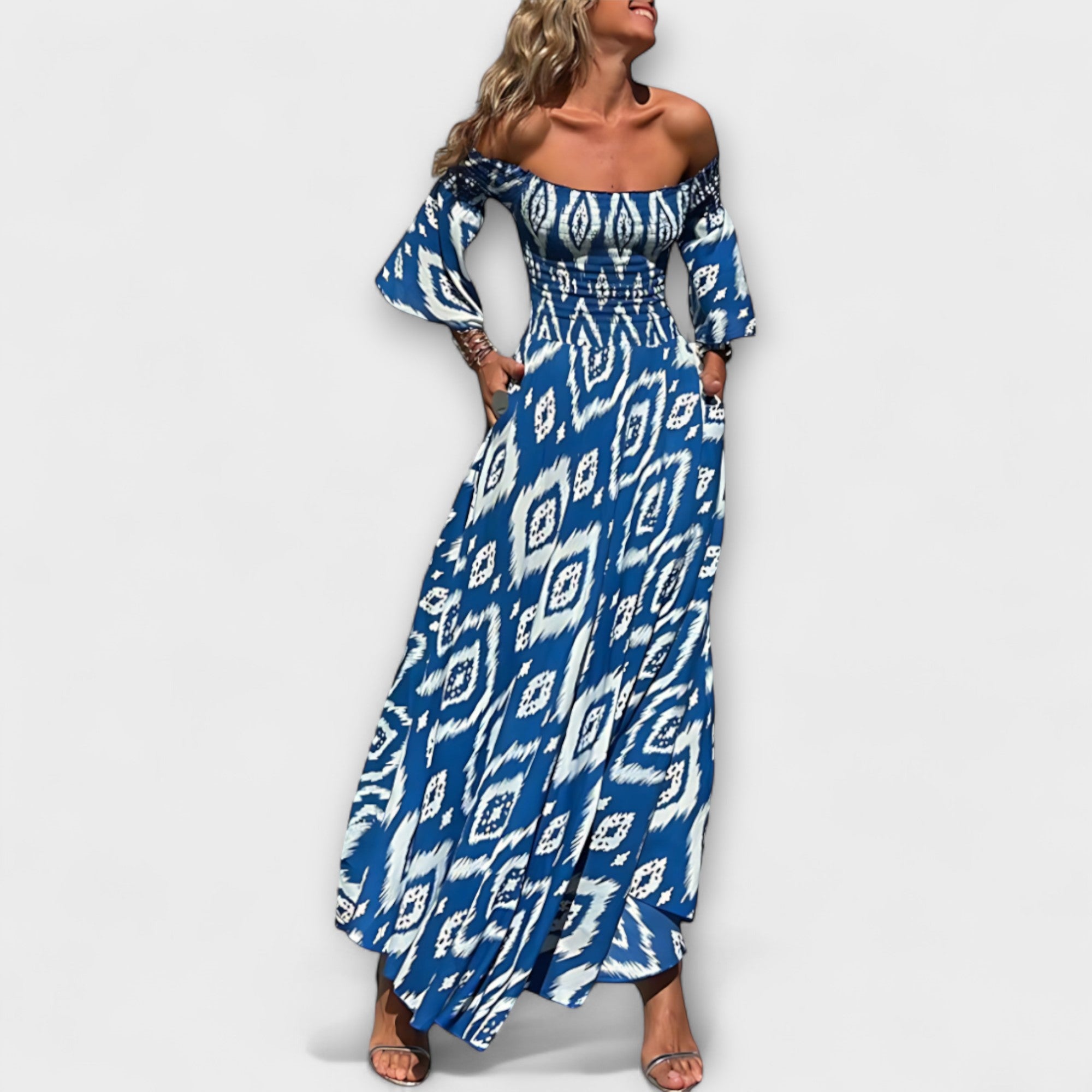 Vestido Mar para Mujer Off-Shoulder Floral – Vestido Elegante Fluido de Tela Reciclada