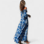 Robe épaules dénudées florale Mar pour femme – Robe élégante fluide en tissu recyclé