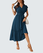Ava Women's Maxi Dress – Boho Dress with V-Neck, Ruffles, and Belt