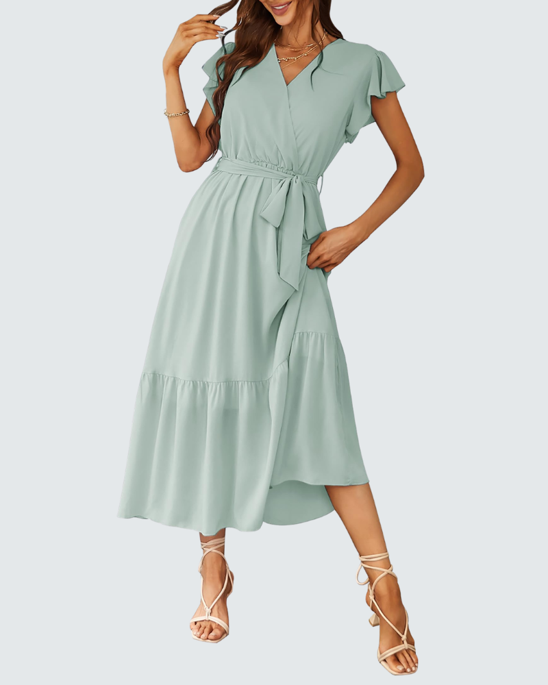 Ava Abito Maxi Donna – Vestito Boho con Scollo a V, Volant e Cintura