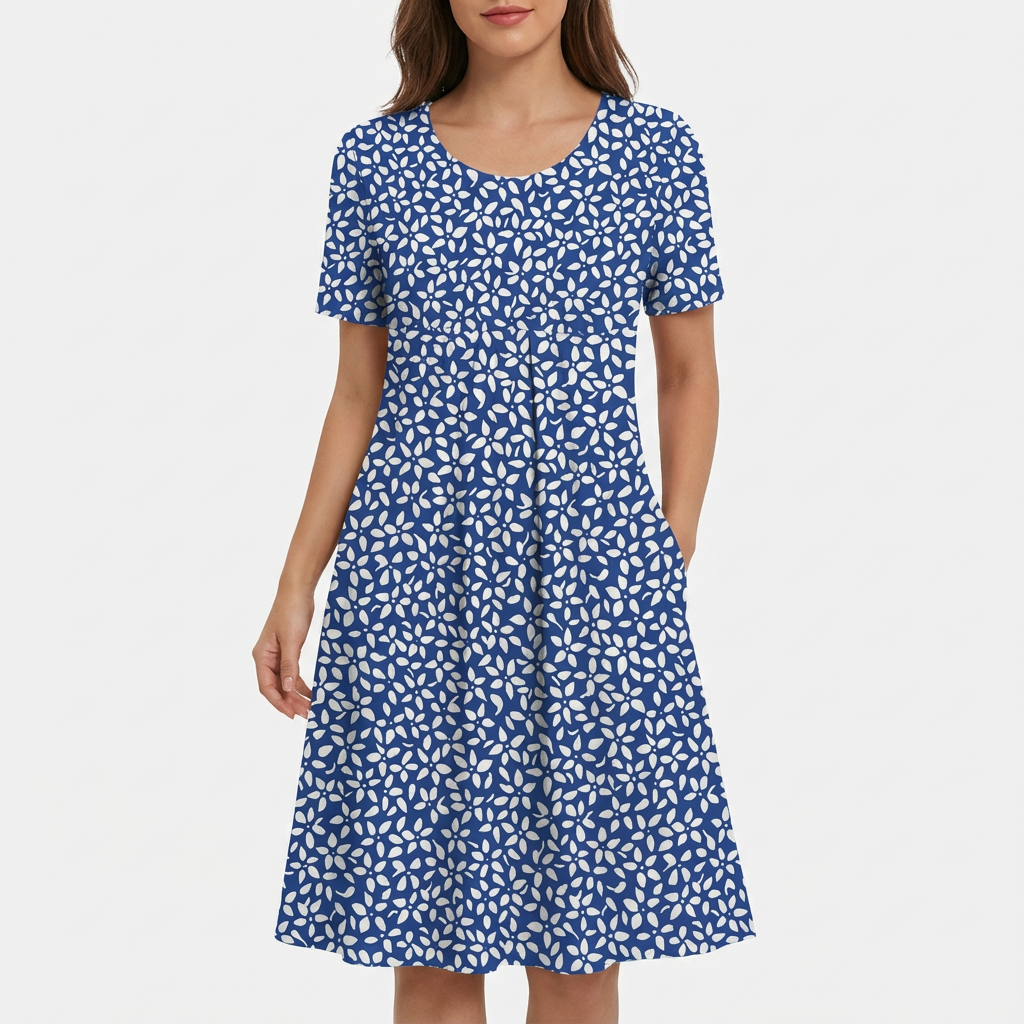 Sofía Vestido Mujer Midi Floral – Línea A, Plisado, Bolsillos Elegantes Casual