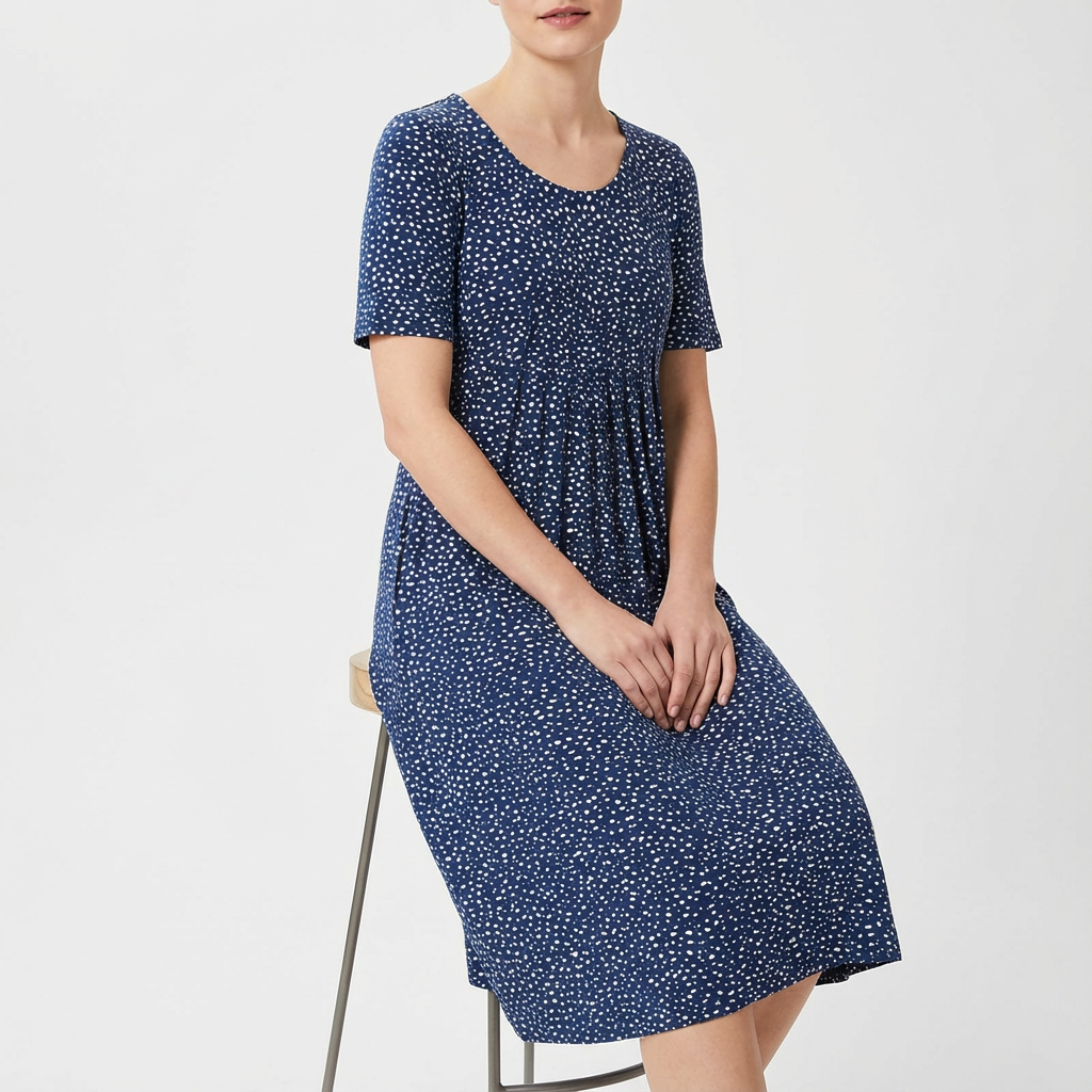 Sofía Vestido Mujer Midi Floral – Línea A, Plisado, Bolsillos Elegantes Casual