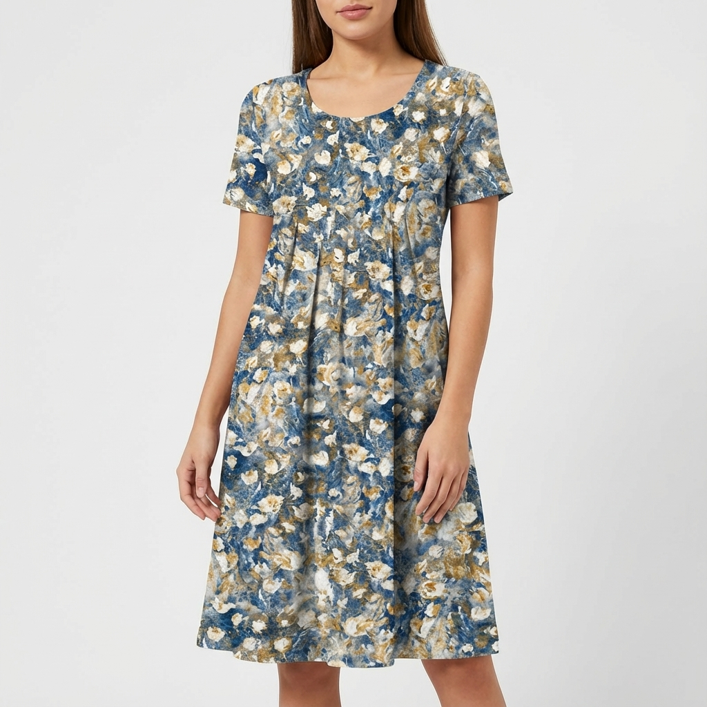 Sofía Vestido Mujer Midi Floral – Línea A, Plisado, Bolsillos Elegantes Casual