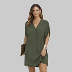 Bianca Robe Femme d'Été Élégante – Robe avec Col V et Manches Fendues Fluide